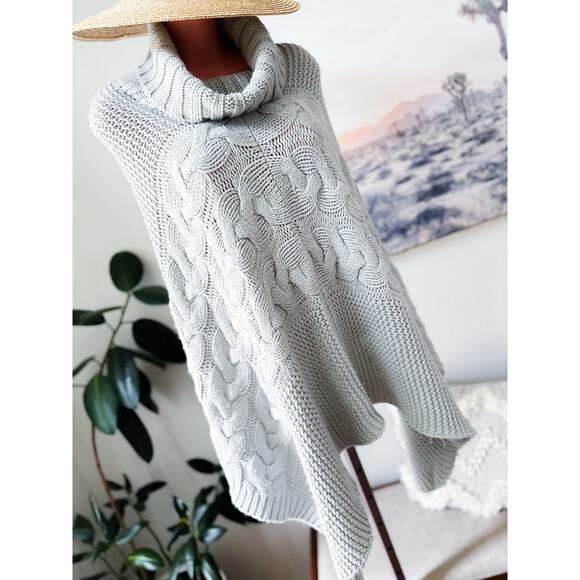 Frost-Kissed Paths & Fireside Stories slouchy cable knit drapey poncho sweater - Picture 1 of 6